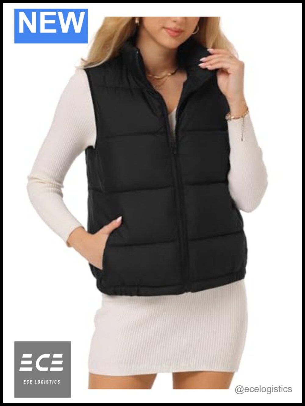 Womens Quilted Puffer Vest Lightweight Water Repellent Sleeveless 4 Pocket